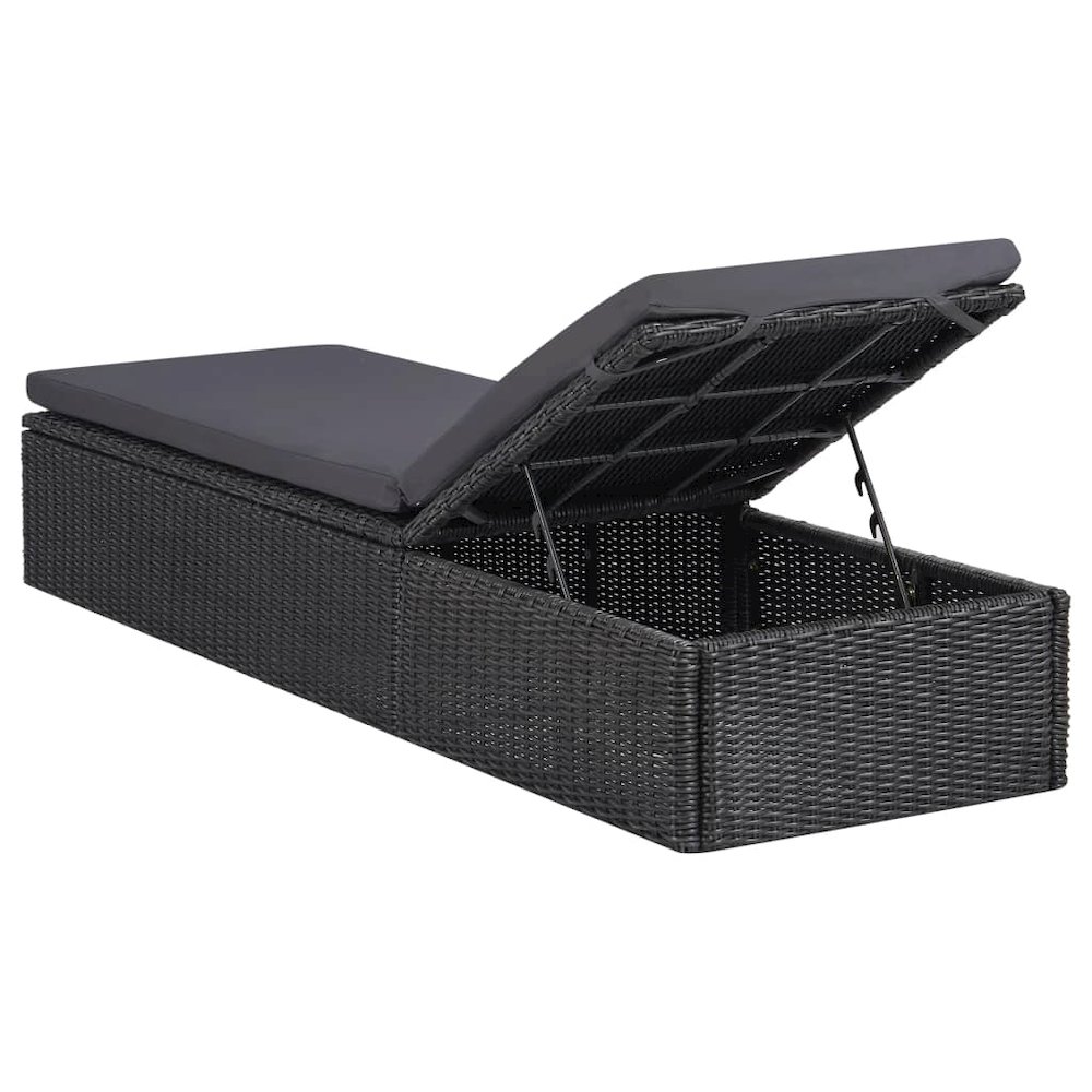 Sunlounger Black and Dark Gray PE Rattan 77.9 x 23.6 x 32.9 in. Picture 4