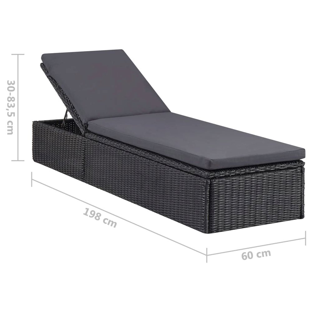 Sunlounger Black and Dark Gray PE Rattan 77.9 x 23.6 x 32.9 in. Picture 6