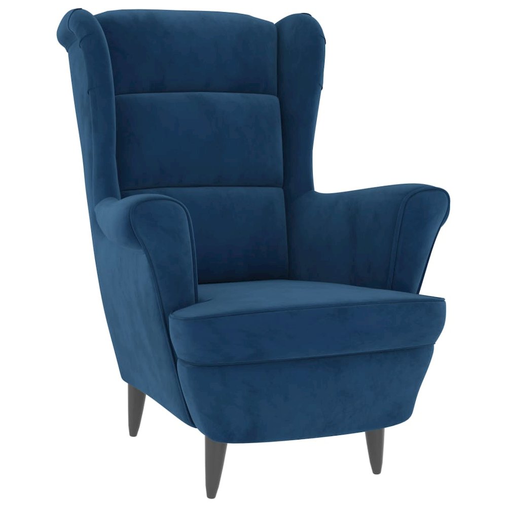 Armchair Blue Velvet, Plywood Standard Armchair Rectangular. Picture 2