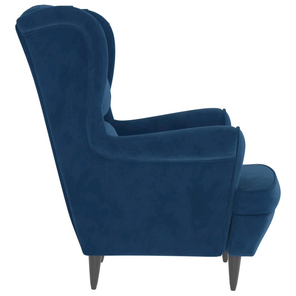 Armchair Blue Velvet, Plywood Standard Armchair Rectangular. Picture 4