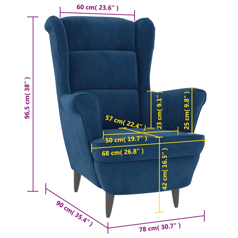 Armchair Blue Velvet, Plywood Standard Armchair Rectangular. Picture 7