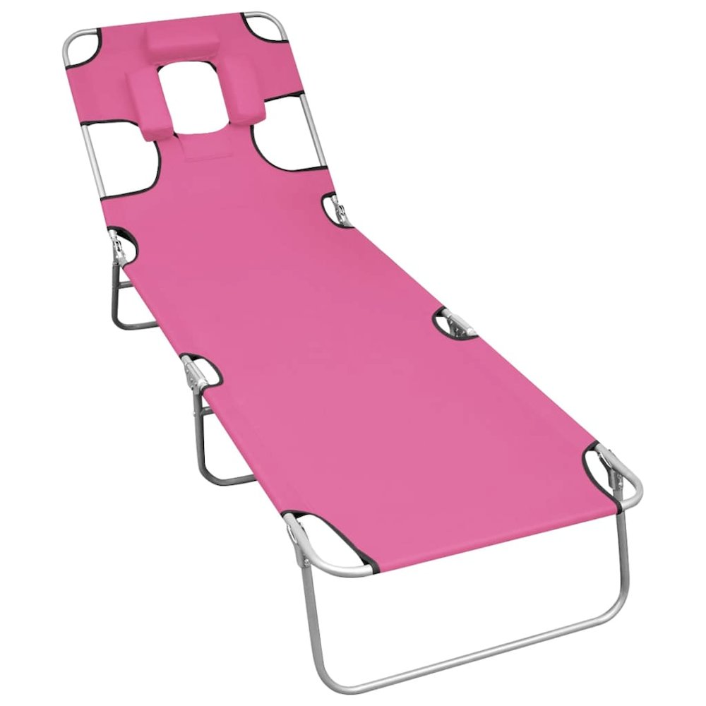 Sun Lounger Pink Powder-coated steel Standard Adjustable Armrests. Picture 1