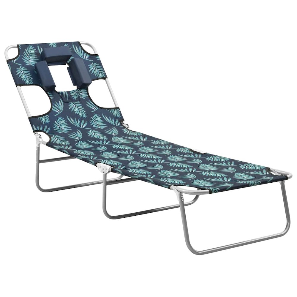 Sun Lounger Leaf Print Sturdy Steel Frame, Fabric (100% Polyester). Picture 1