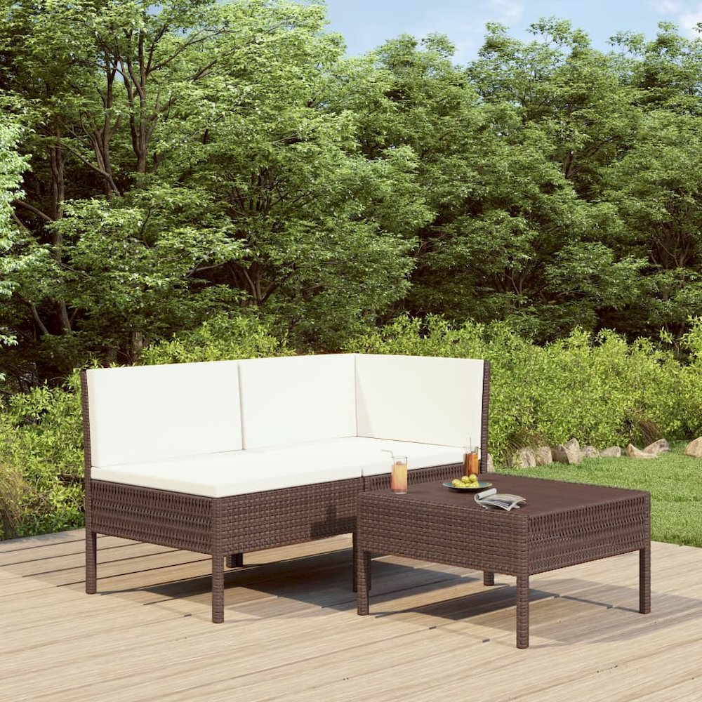Garden Furniture Set Brown PE rattan 3 Piece Set Modular. Picture 1