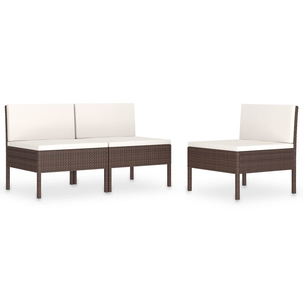 Garden Chair Set of 3 Brown with cream white cushions. Picture 2