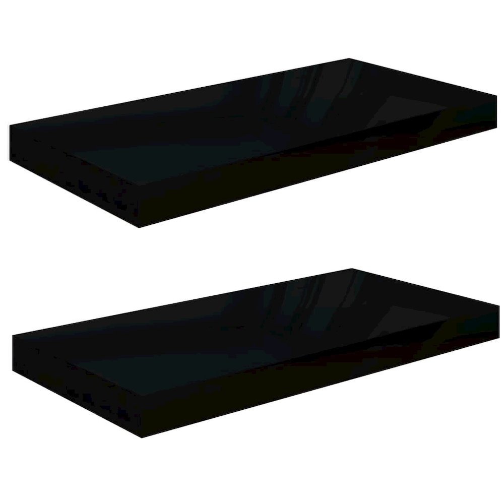 Wall Shelf Set of 2 High gloss black Honeycomb MDF, metal. Picture 2