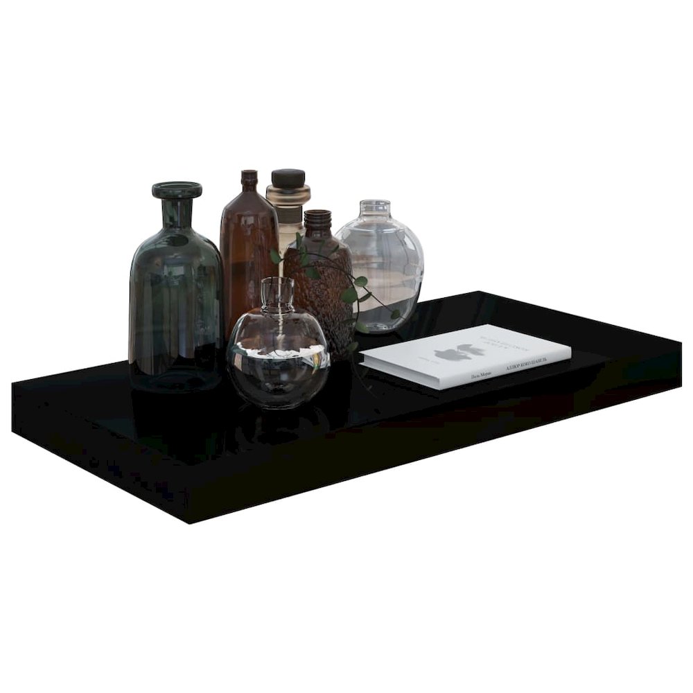 Wall Shelf Set of 2 High gloss black Honeycomb MDF, metal. Picture 3