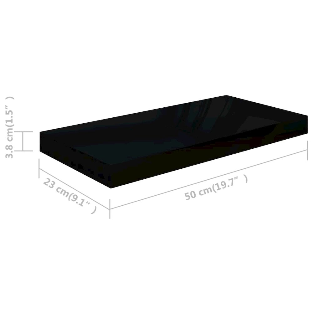 Wall Shelf Set of 2 High gloss black Honeycomb MDF, metal. Picture 8