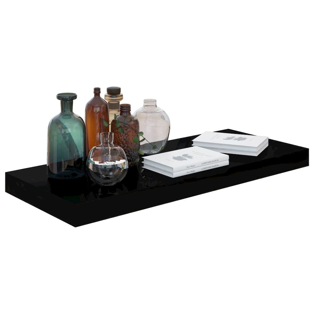 Wall Shelf Set of 2 High gloss black Honeycomb MDF, metal Medium. Picture 3
