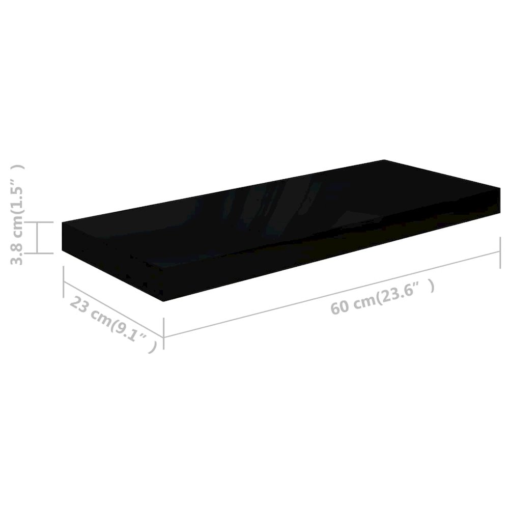 Wall Shelf Set of 2 High gloss black Honeycomb MDF, metal Medium. Picture 8