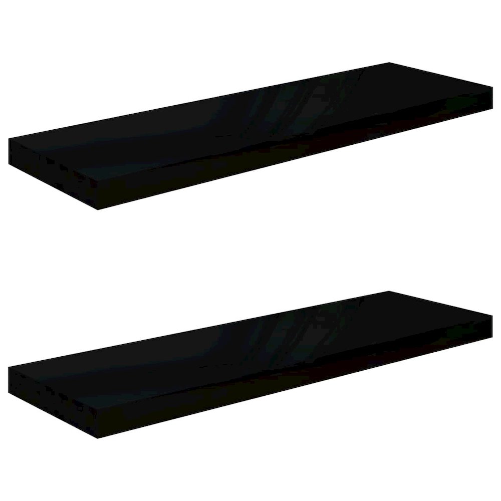 Wall Shelf Set of 2 High gloss black Honeycomb MDF, metal. Picture 2