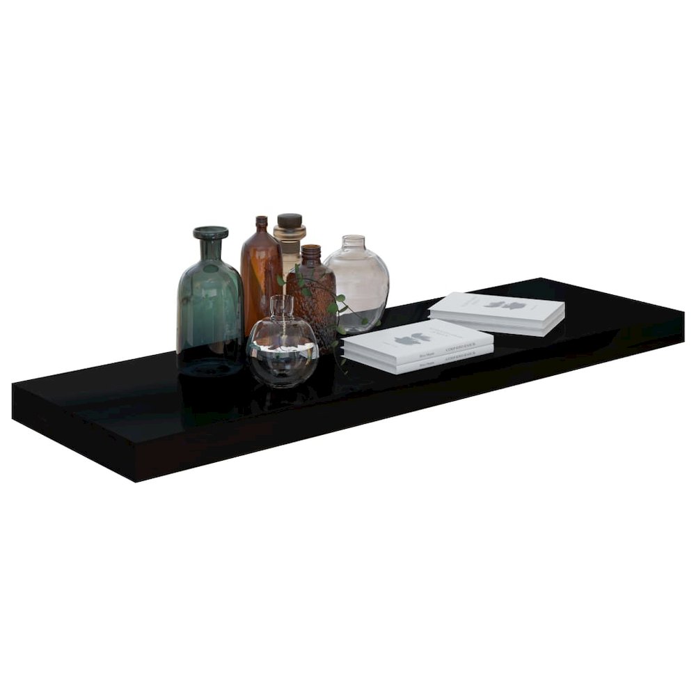 Wall Shelf Set of 2 High gloss black Honeycomb MDF, metal. Picture 7