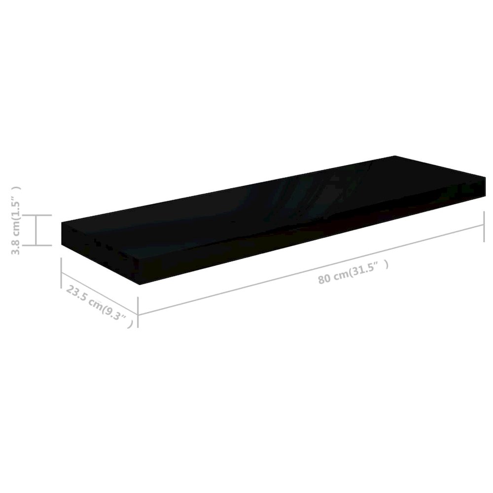 Wall Shelf Set of 2 High gloss black Honeycomb MDF, metal. Picture 8