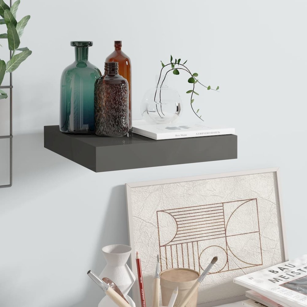 Wall Shelf High gloss grey Honeycomb MDF, metal 9.1 x 9.3 x 1.5 in. Picture 1