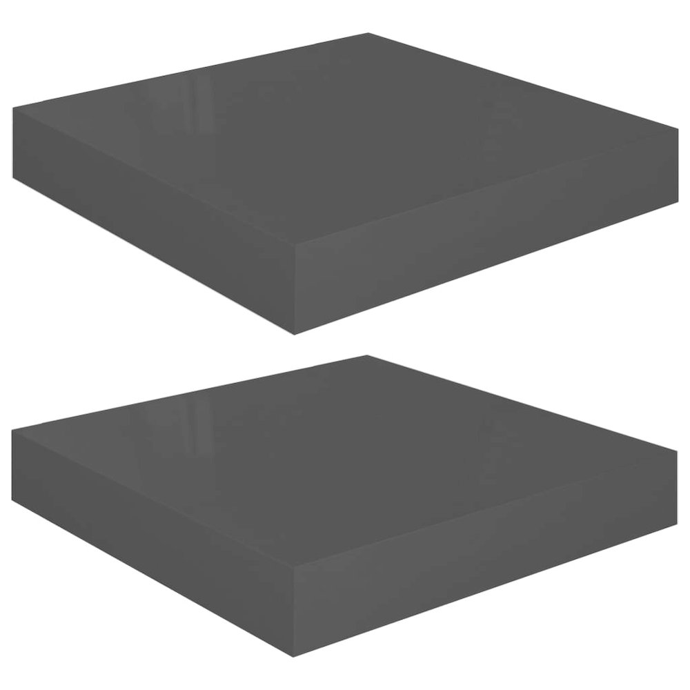 Wall Shelf Set of 2 High gloss gray Honeycomb MDF, Metal. Picture 2