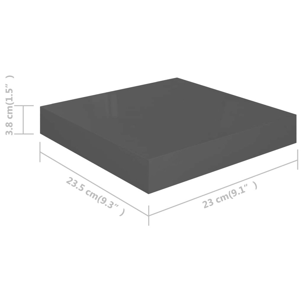 Wall Shelf Set of 2 High gloss gray Honeycomb MDF, Metal. Picture 8