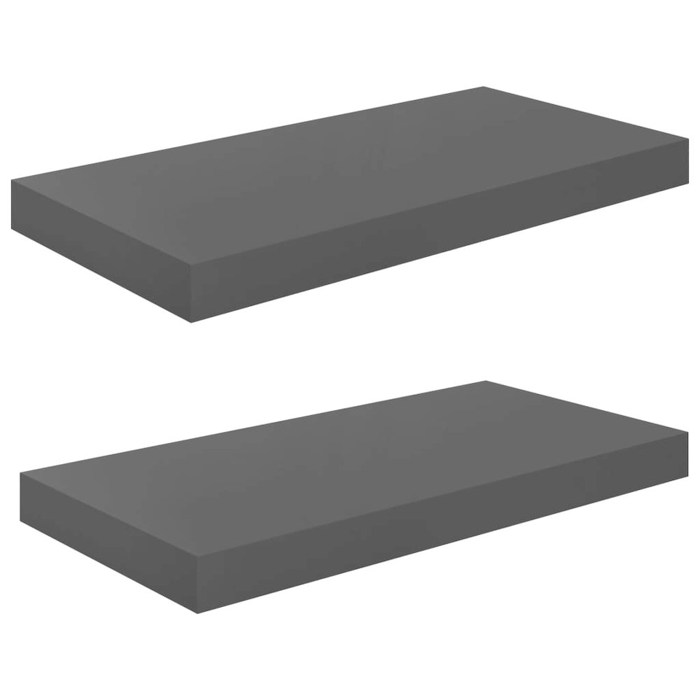 Wall Shelf Set of 2 High gloss grey Honeycomb MDF, metal. Picture 2