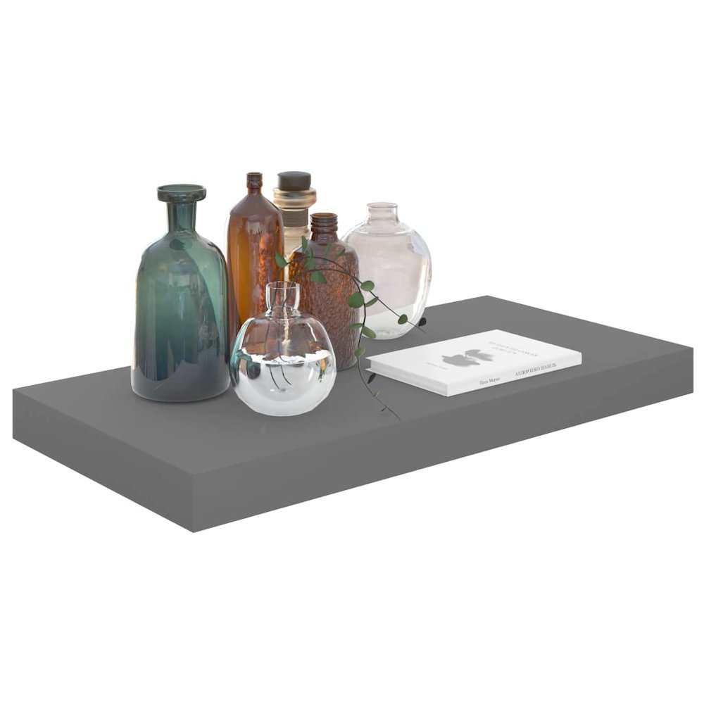 Wall Shelf Set of 2 High gloss grey Honeycomb MDF, metal. Picture 4