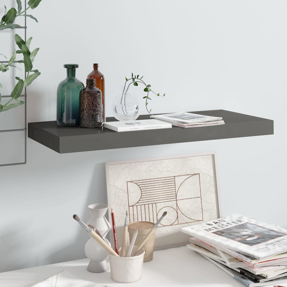 Wall Shelf High gloss grey Honeycomb MDF, Metal Medium. Picture 1