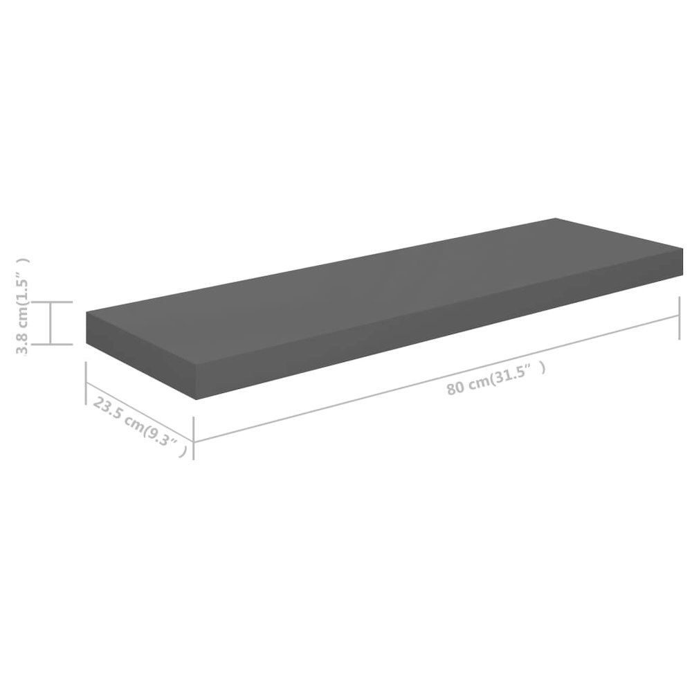 Wall Shelf Set of 2 High gloss grey Honeycomb MDF, metal frame. Picture 8