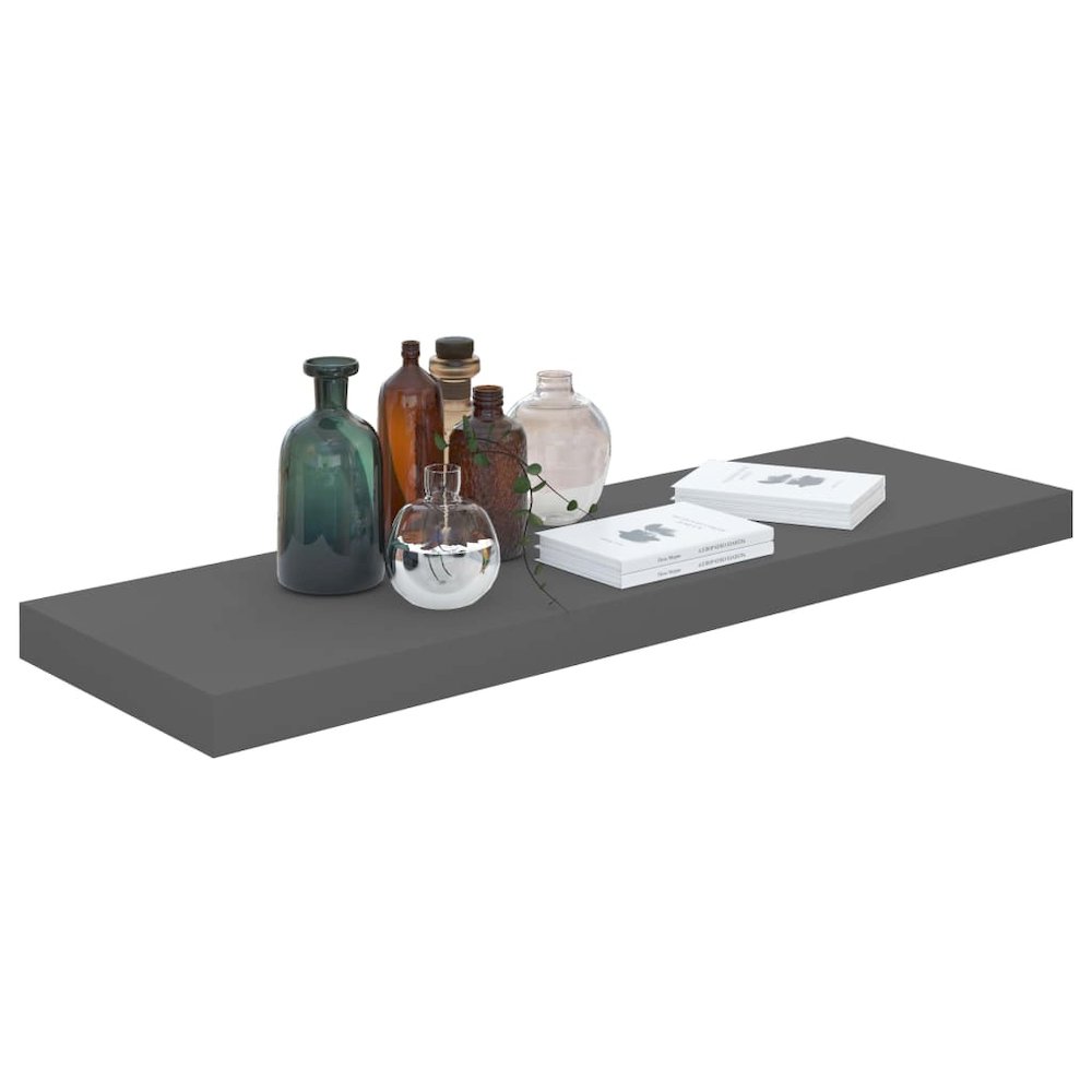 Wall Shelf Set of 4 High gloss grey Honeycomb MDF, metal Standard. Picture 3