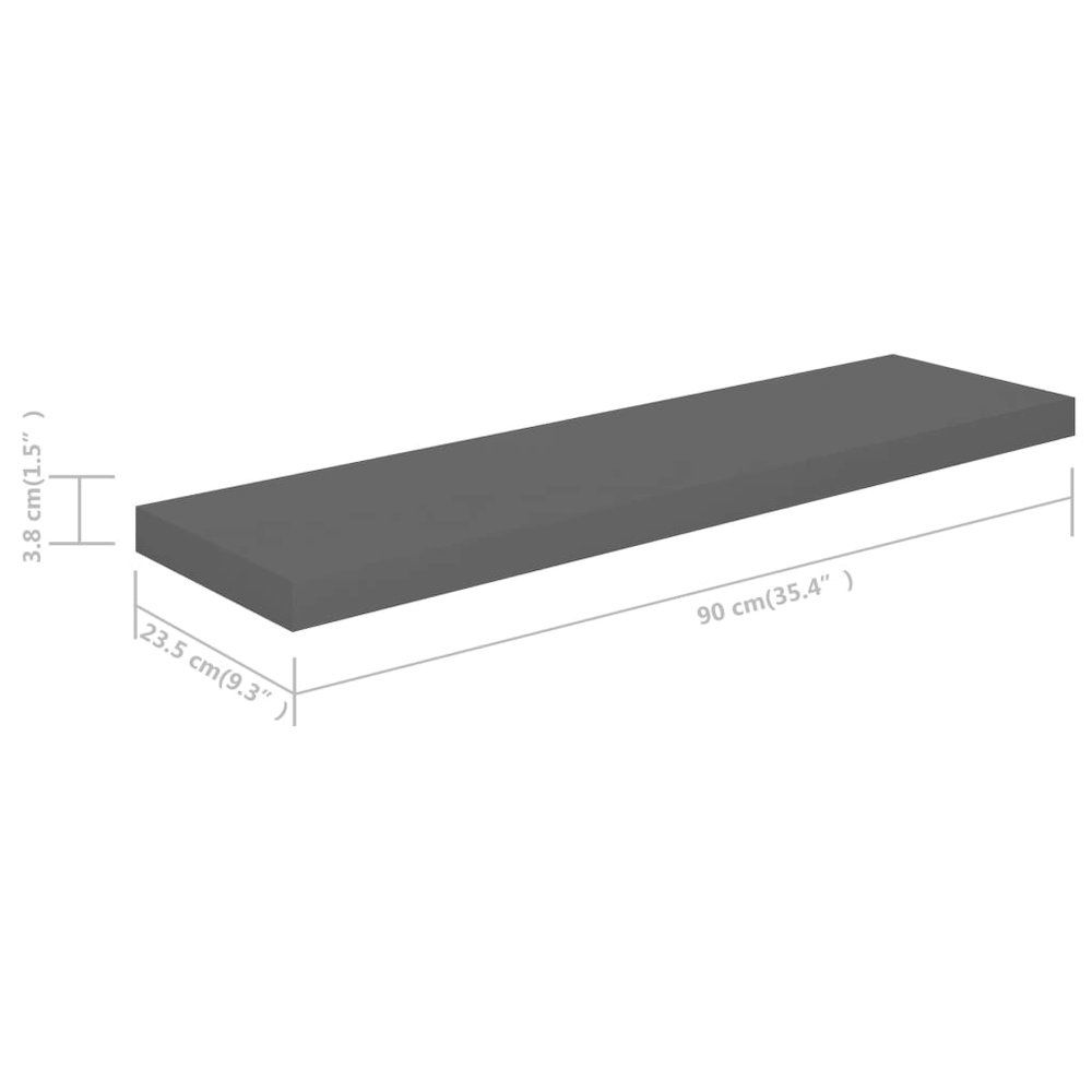 Wall Shelf High gloss grey Honeycomb MDF 35.4 in x 9.3 in x 1.5 in. Picture 7
