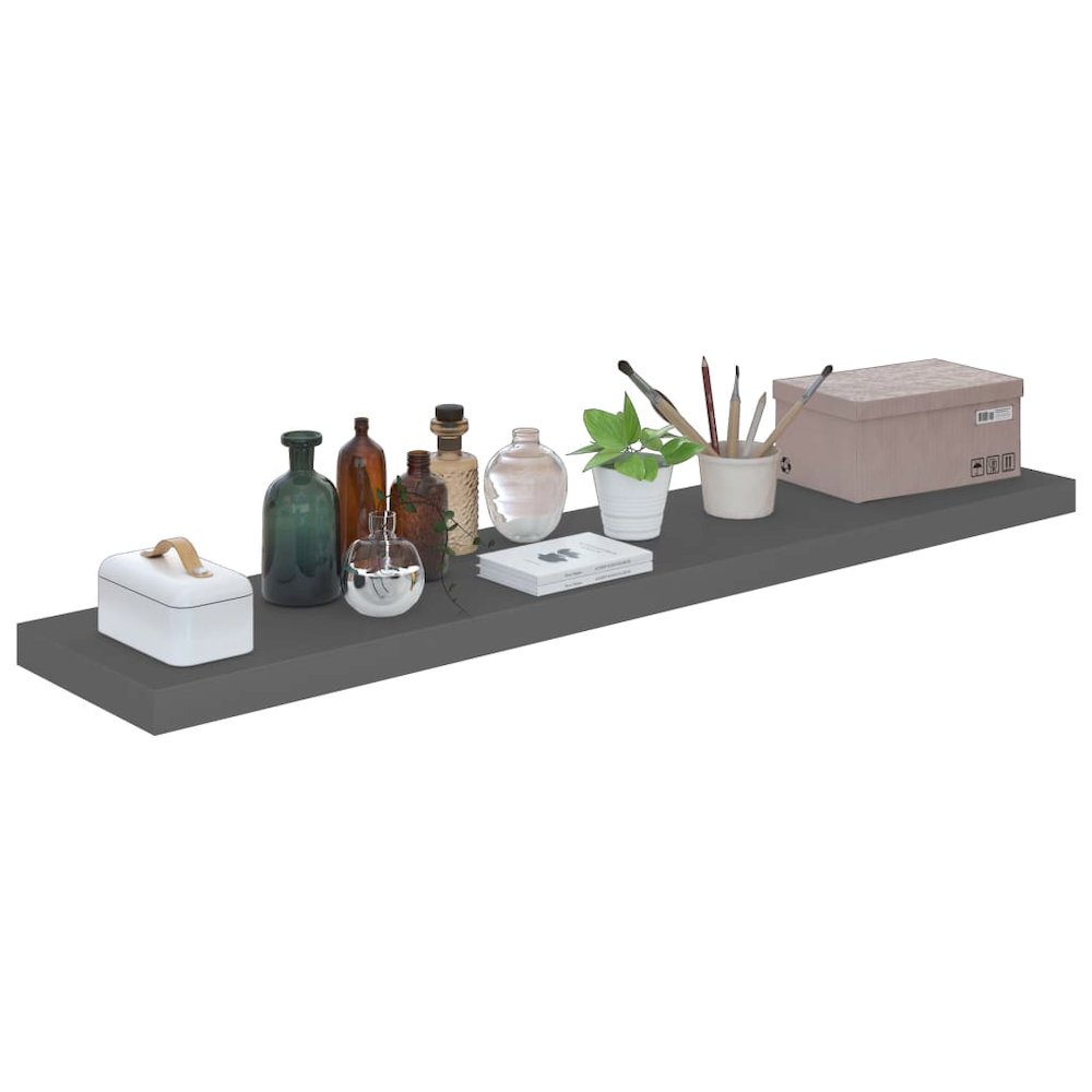 Wall Shelf Set of 2 High gloss grey Honeycomb MDF, metal 47.2 in. Picture 7