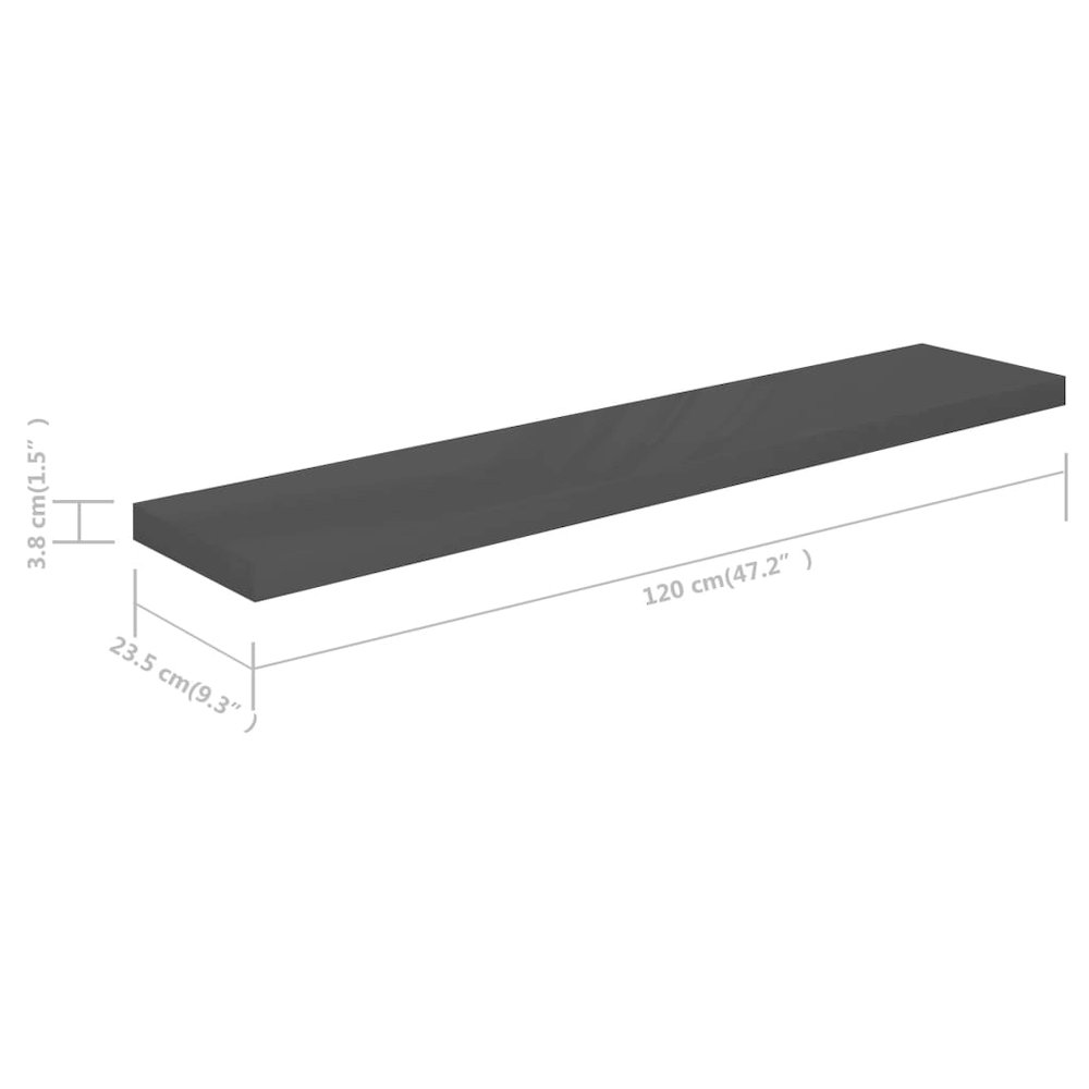 Wall Shelf Set of 2 High gloss grey Honeycomb MDF, metal 47.2 in. Picture 8
