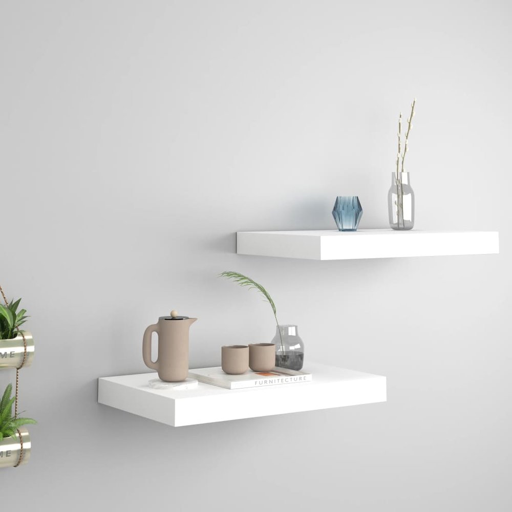Wall Shelf Set of 2 White Honeycomb MDF, Metal 15.7 x 9.1 in. Picture 1