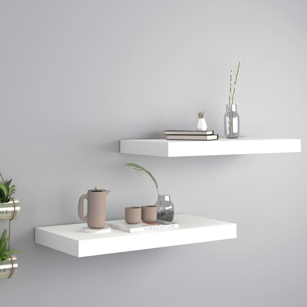 Wall Shelf Set of 2 White Honeycomb MDF, metal Medium. Picture 1