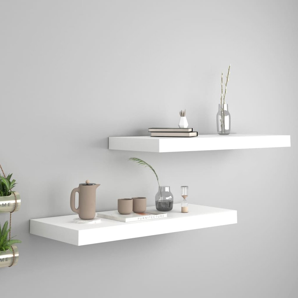 Wall Shelf Set of 2 White Honeycomb MDF, metal. Picture 1