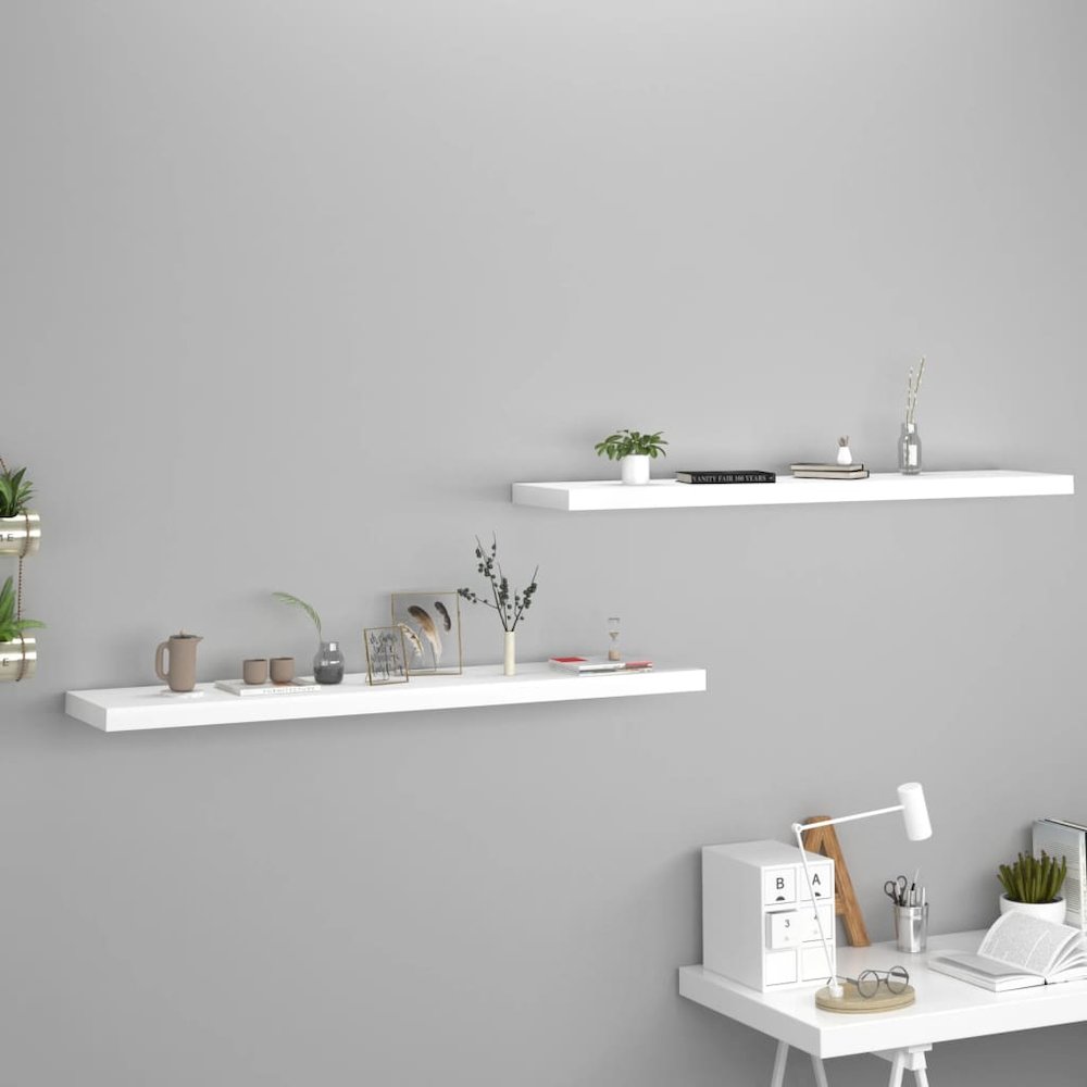 Wall Shelf Set of 2 White Honeycomb MDF, metal. Picture 1