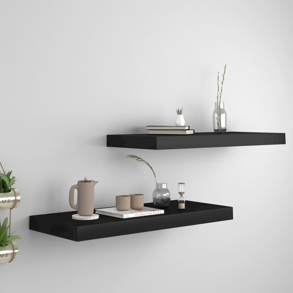 Wall Shelf Set of 2 Black Honeycomb MDF, metal Medium. Picture 1