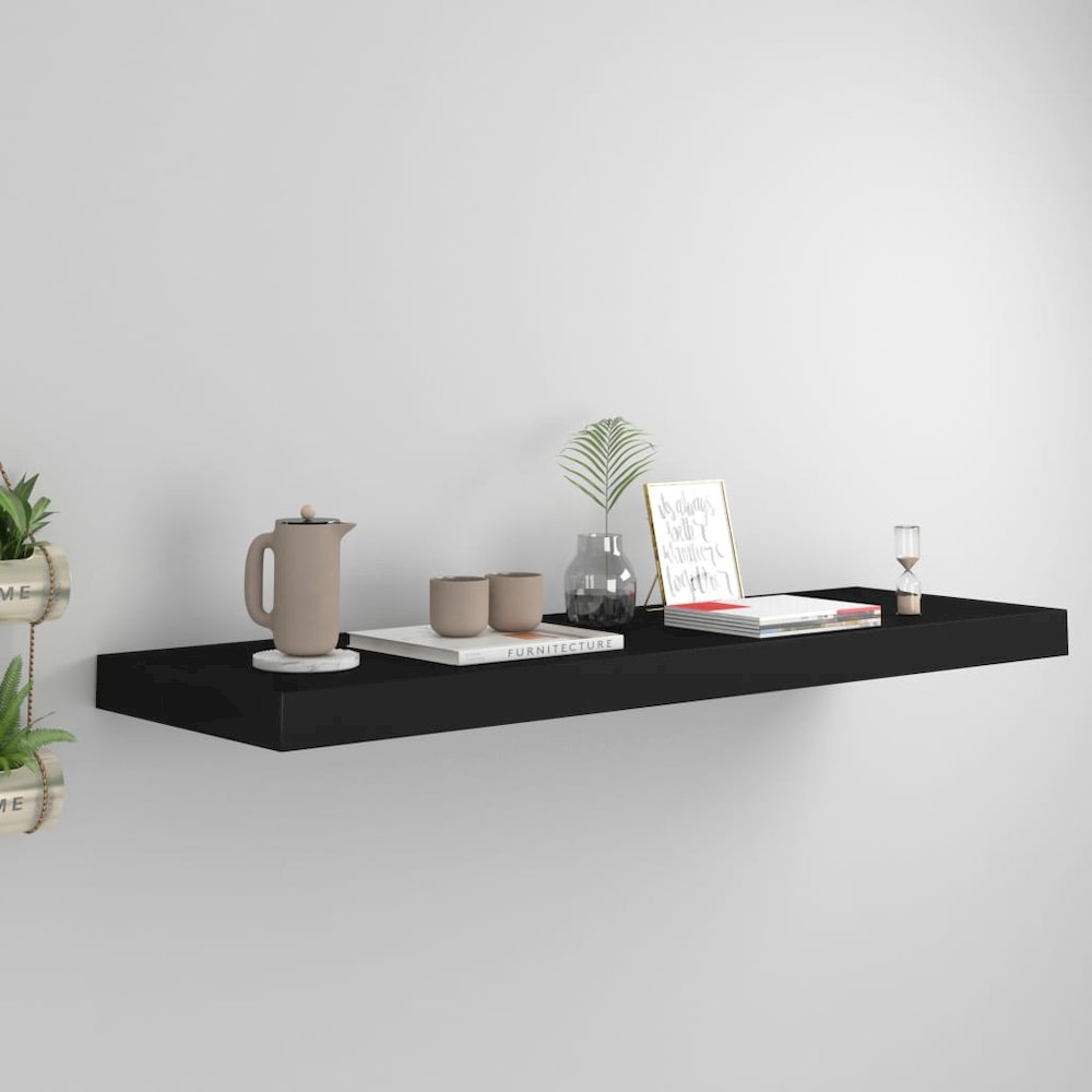 Wall Shelf Black Honeycomb MDF, metal frame 31.5 x 9.3 x 1.5 in. Picture 1