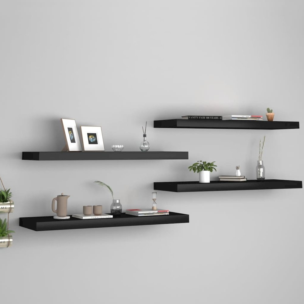 Wall Shelf Set of 4 Black Honeycomb MDF, Metal Medium. Picture 1