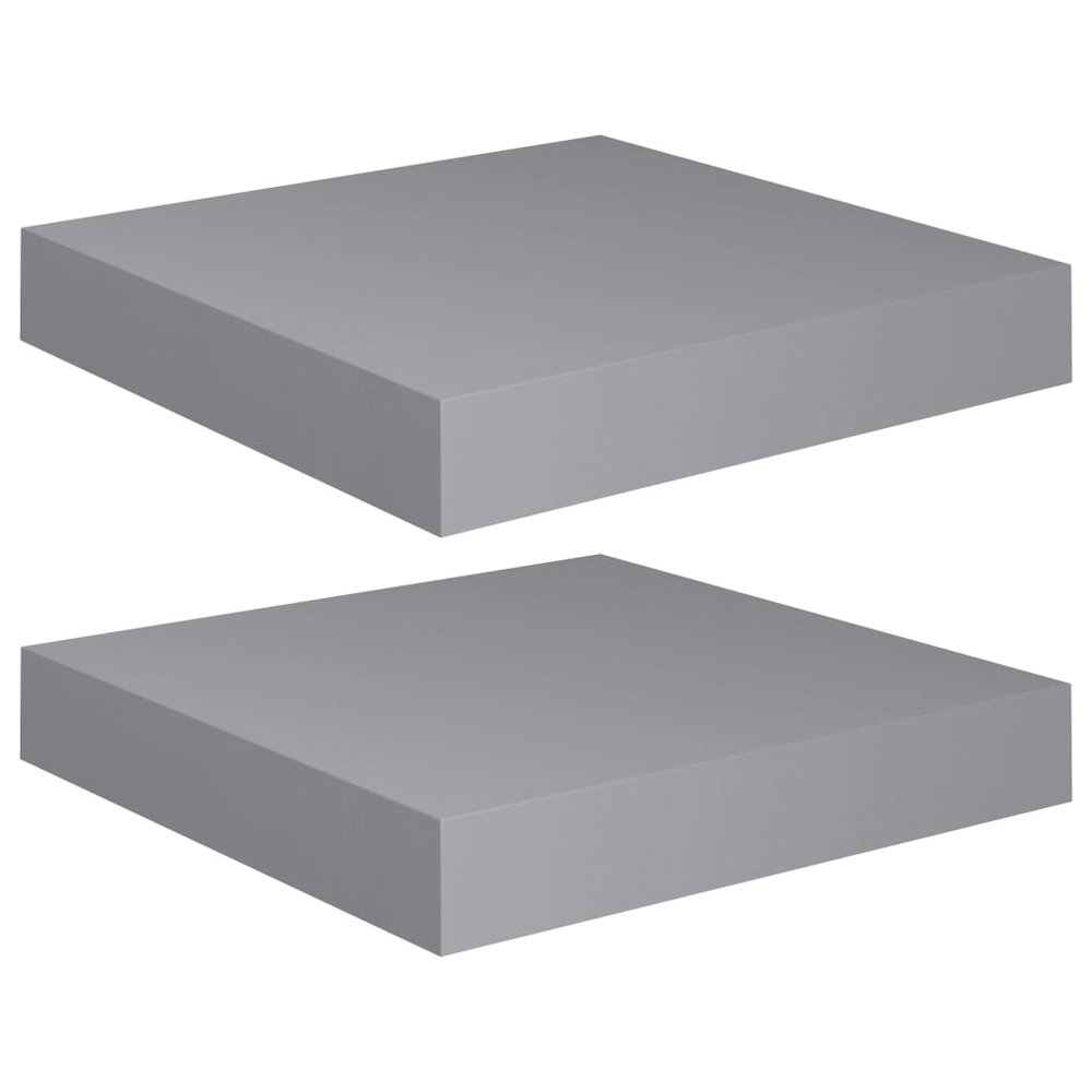 Wall Shelf Set of 2 Gray MDF 9.1x9.3x1.5 in Wall Shelf Square. Picture 2