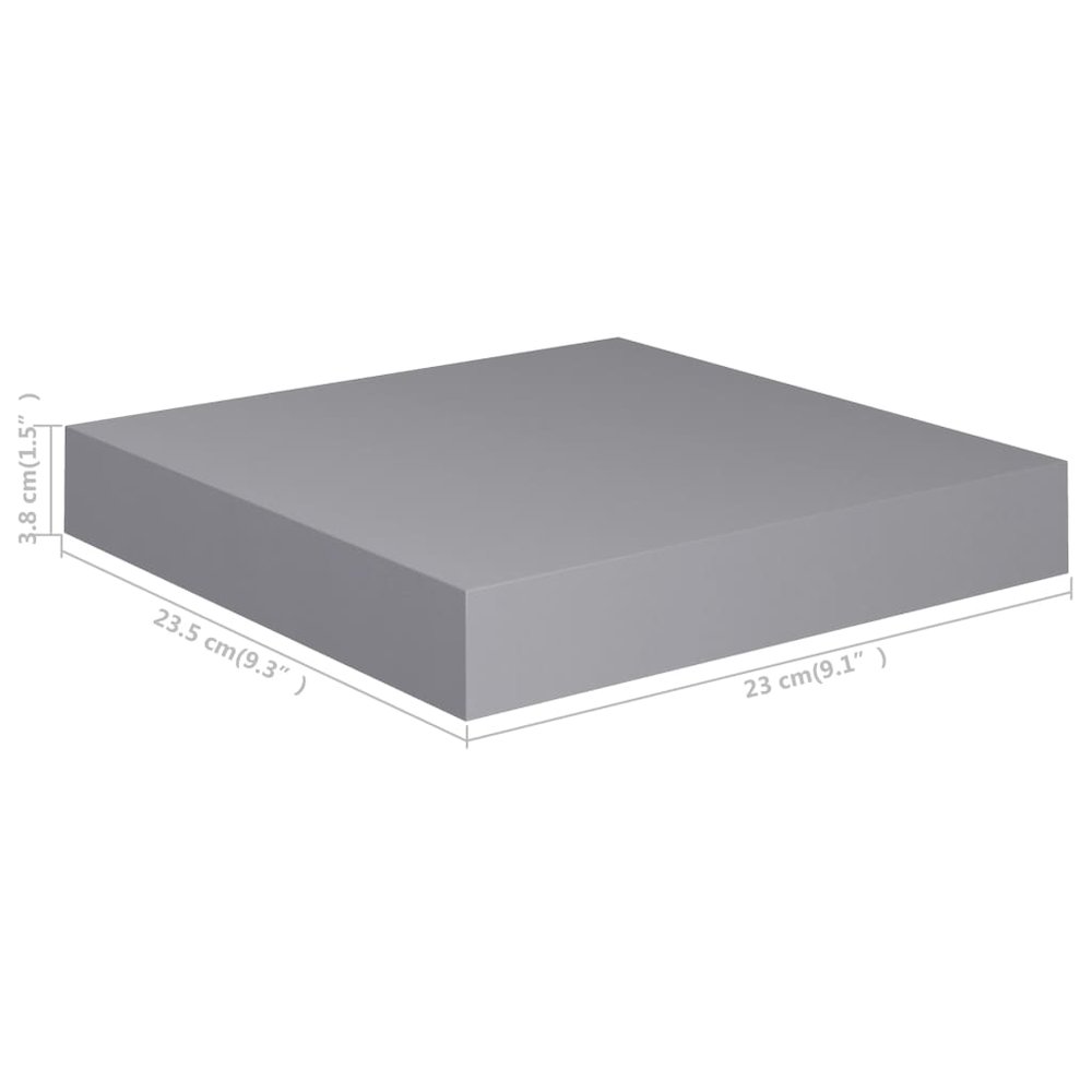 Wall Shelf Set of 2 Gray MDF 9.1x9.3x1.5 in Wall Shelf Square. Picture 8