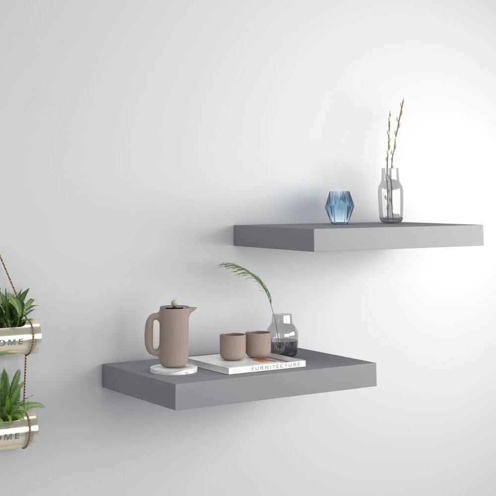 Wall Shelf Set of 2 Grey Honeycomb MDF, metal 15.7 x 9.1 x 1.5 in. Picture 1