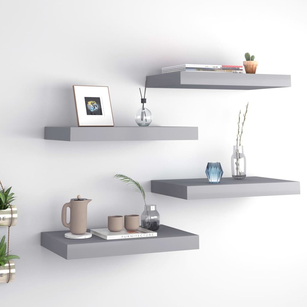 Wall Shelf Set of 4 Gray Honeycomb MDF, metal Medium. Picture 1