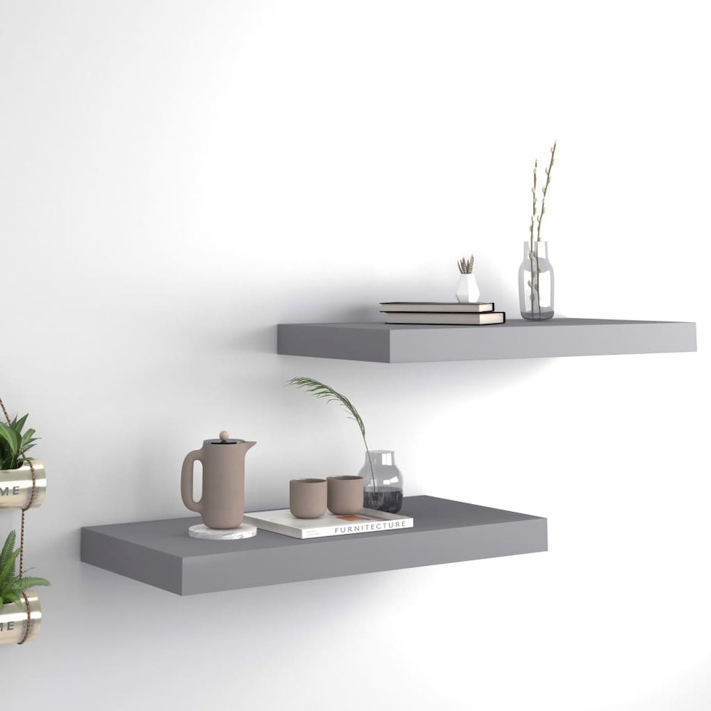 Wall Shelf Set of 2 Grey Honeycomb MDF, metal 19.7 x 9.1 in. Picture 1