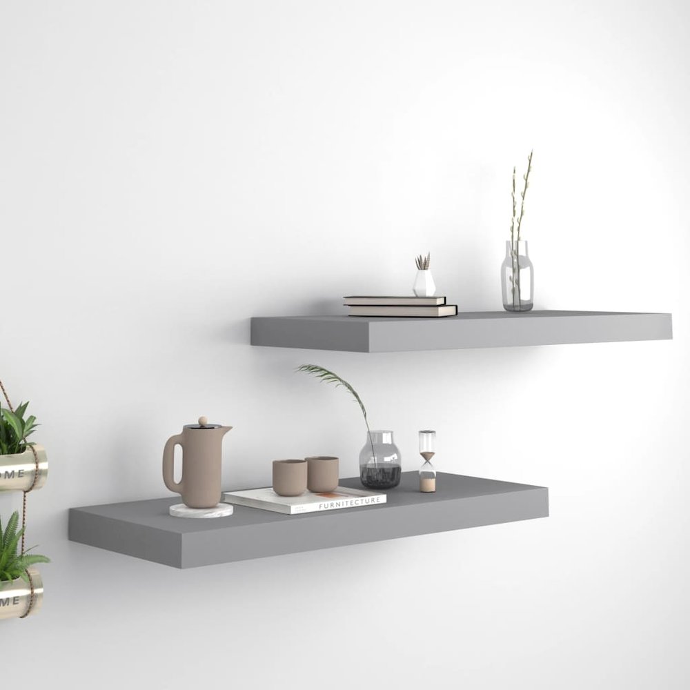Wall Shelf Set of 2 Gray Honeycomb MDF, metal Medium Wall Shelf. Picture 1