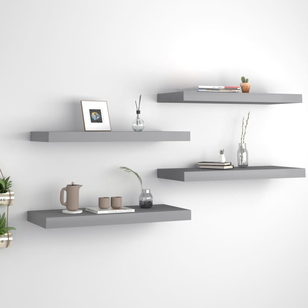 Wall Shelf Set of 4 Grey Honeycomb MDF, metal. Picture 1