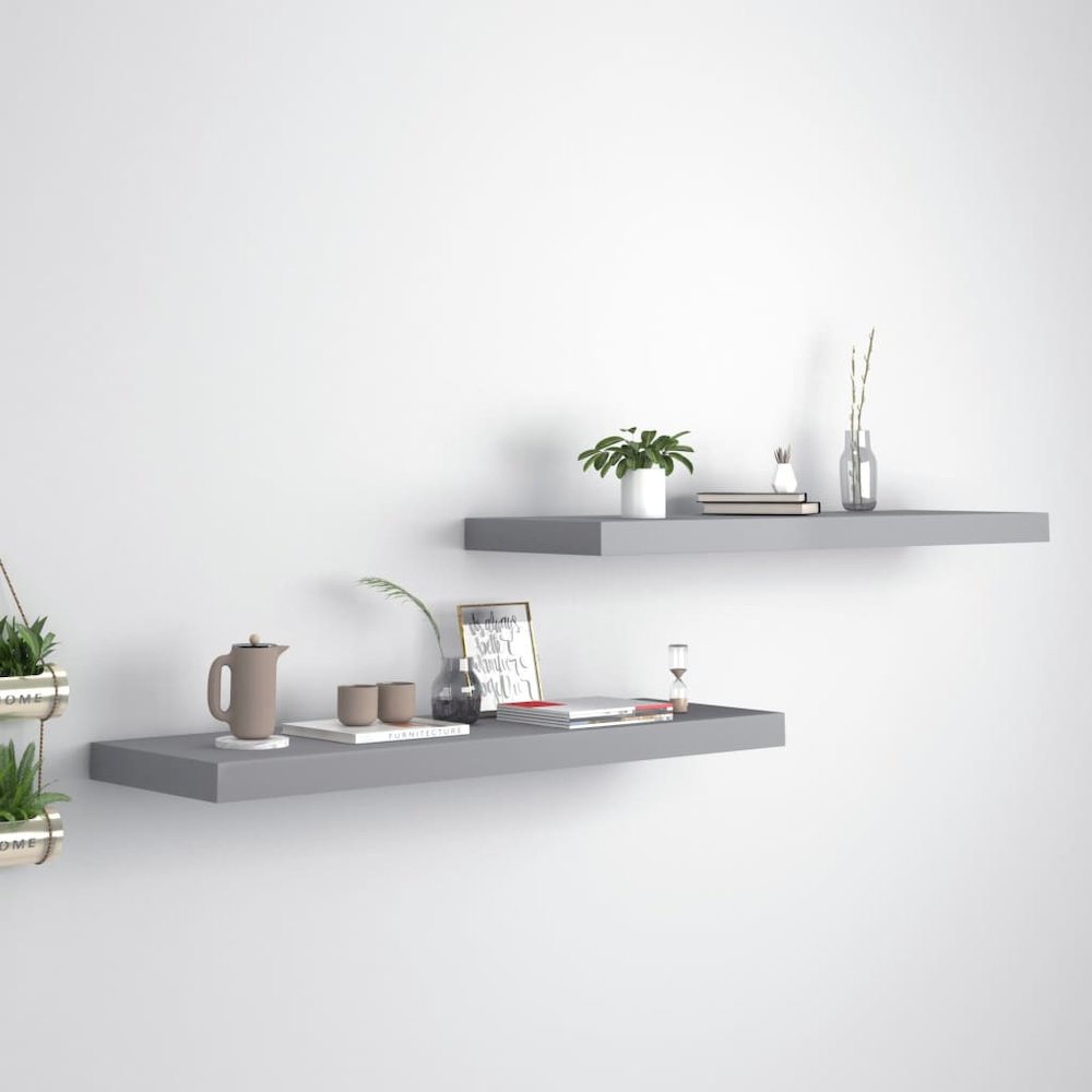 Wall Shelf Set of 2 Grey Honeycomb MDF, Metal 2 pieces, Medium. Picture 1