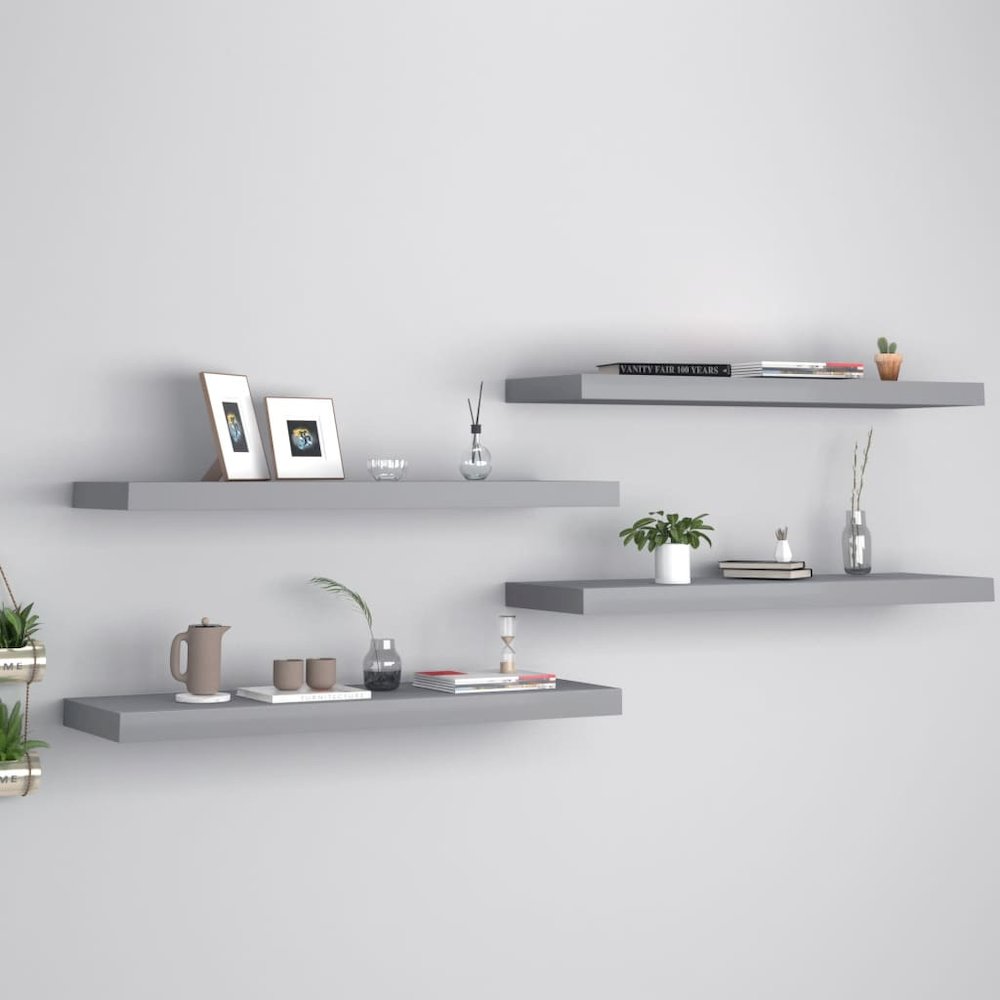 Wall Shelf Set of 4 Grey Honeycomb MDF, metal 31.5 x 9.3 in. Picture 1