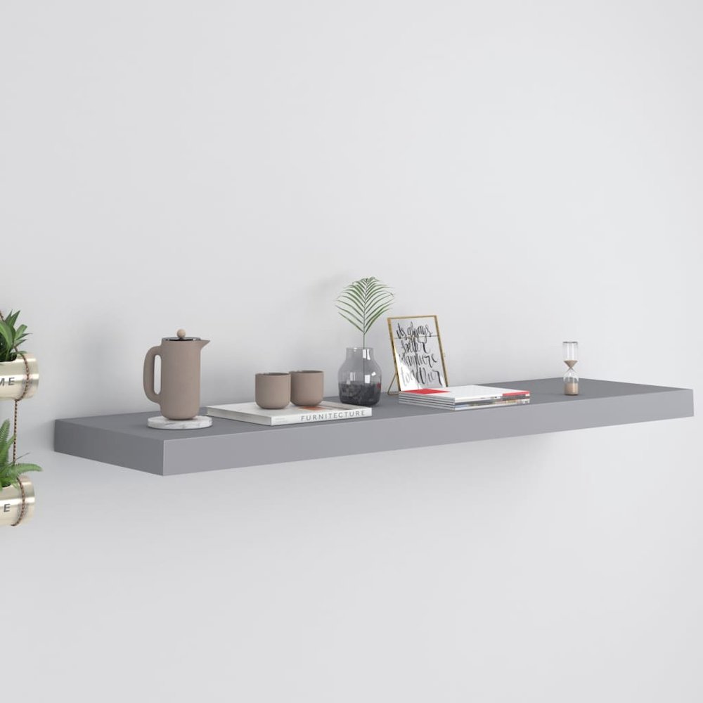 Wall Shelf Gray Honeycomb MDF and metal 35.4 in x 9.3 in x 1.5 in. Picture 1