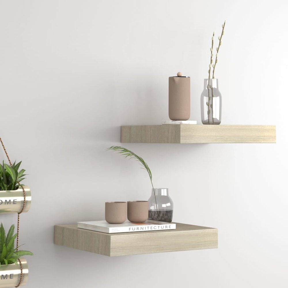 Wall Shelf Set of 2 Oak Honeycomb MDF, Metal 9.1 x 9.3 x 1.5 in. Picture 1
