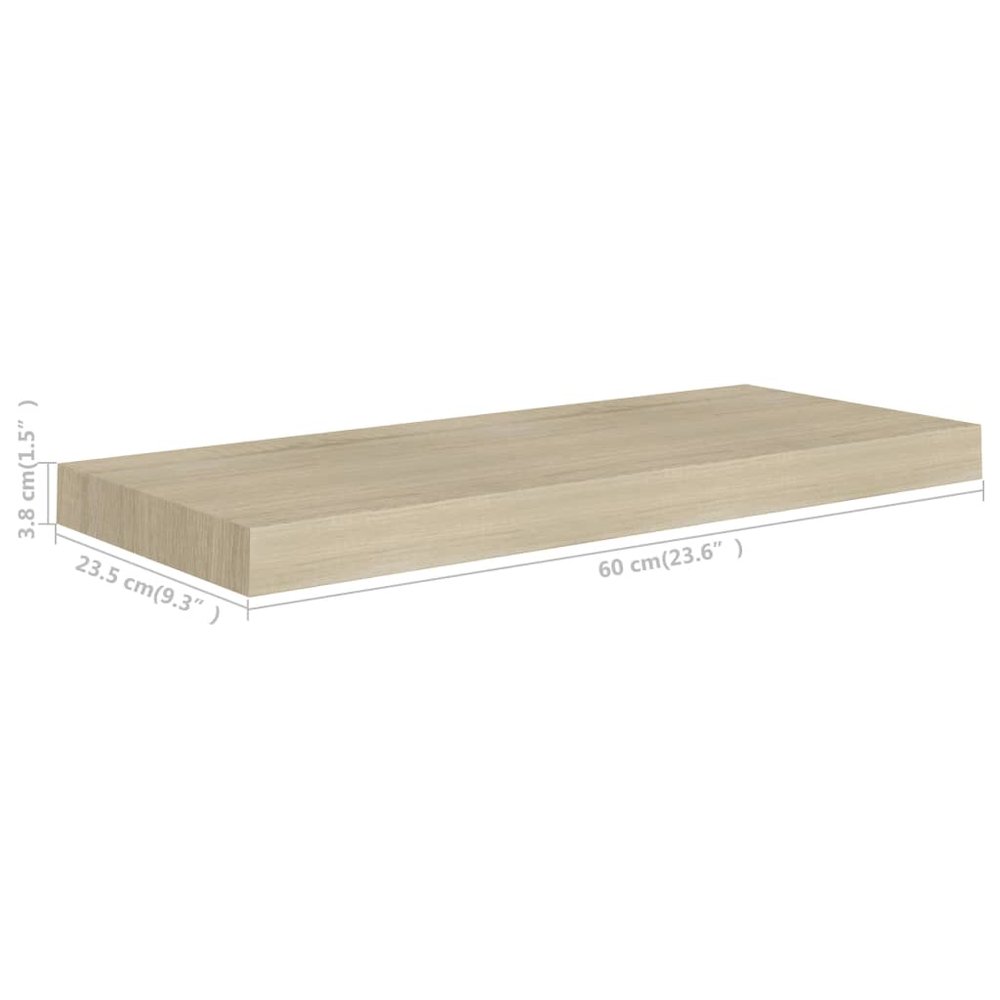 Wall Shelf Oak Honeycomb MDF, Metal 23.6 x 9.3 x 1.5 in. Picture 7