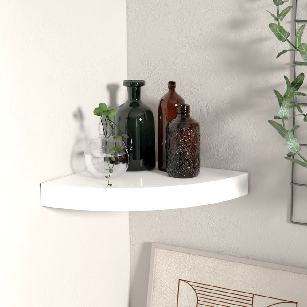 Corner Shelf High gloss white Honeycomb MDF, metal 9.8 in. Picture 1