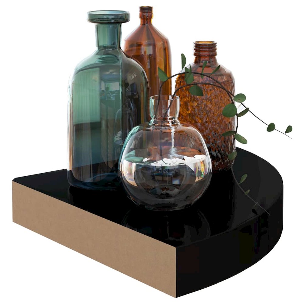 Corner Shelf Set of 2 High gloss black Honeycomb MDF. Picture 6