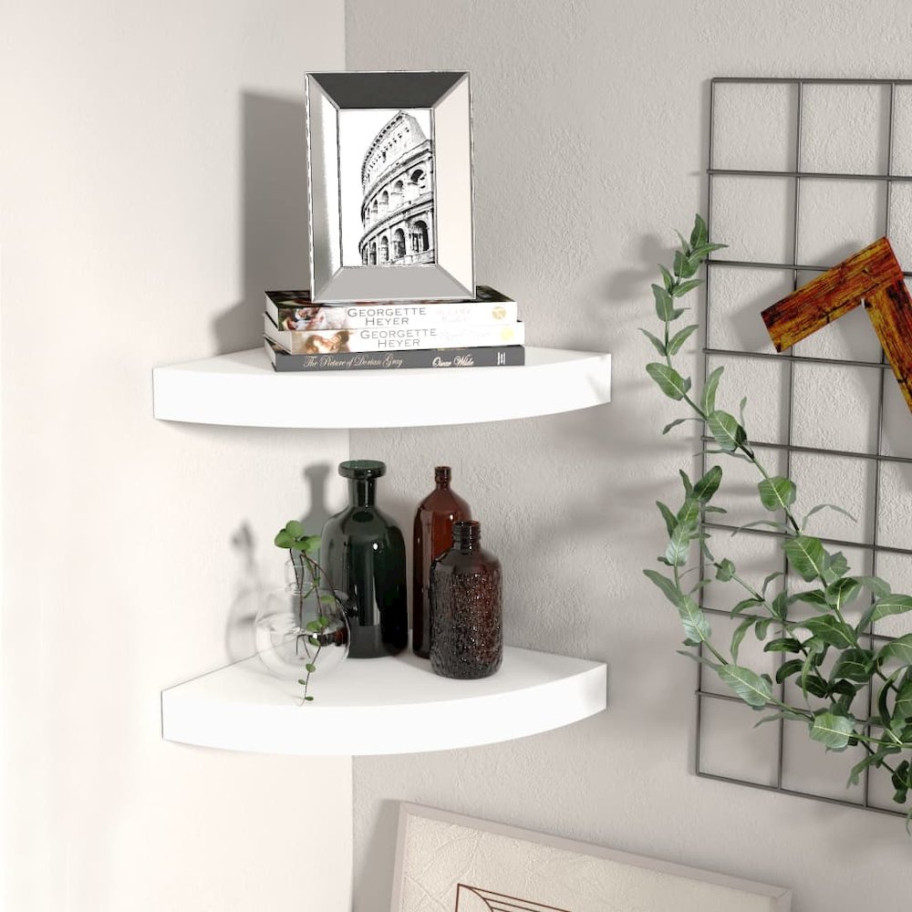 Corner Shelf Set of 2 White Honeycomb MDF, metal Standard. Picture 7